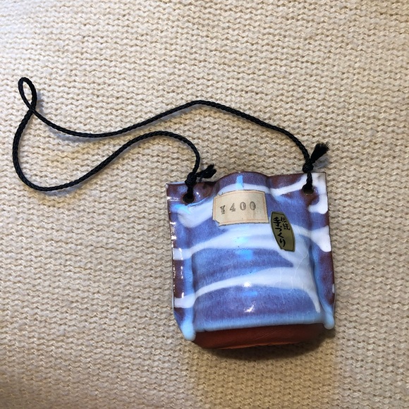 Handmade Japanese Pottery Hanging Vase - Ikebana - Brown Blue White - Picture 10 of 10